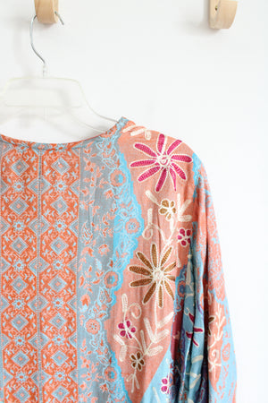 Time For Me Blue and Orange Embellished Cardigan | M