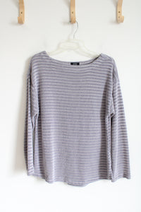 Jones New York Silver Ribbed Sweater Top | M