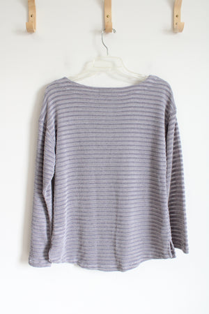 Jones New York Silver Ribbed Sweater Top | M