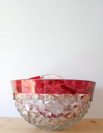 Indiana Glass Vintage Red Rimmed Punch Bowl & 12 Cup Set