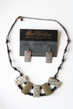 Park Lane Animal Skin Print Black String Two Tone Necklace & Earring Set