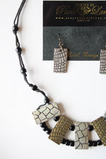 Park Lane Animal Skin Print Black String Two Tone Necklace & Earring Set