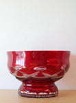 Vintage USSR Czech Red Cut To Clear Glass Handmade Crystal Bowl