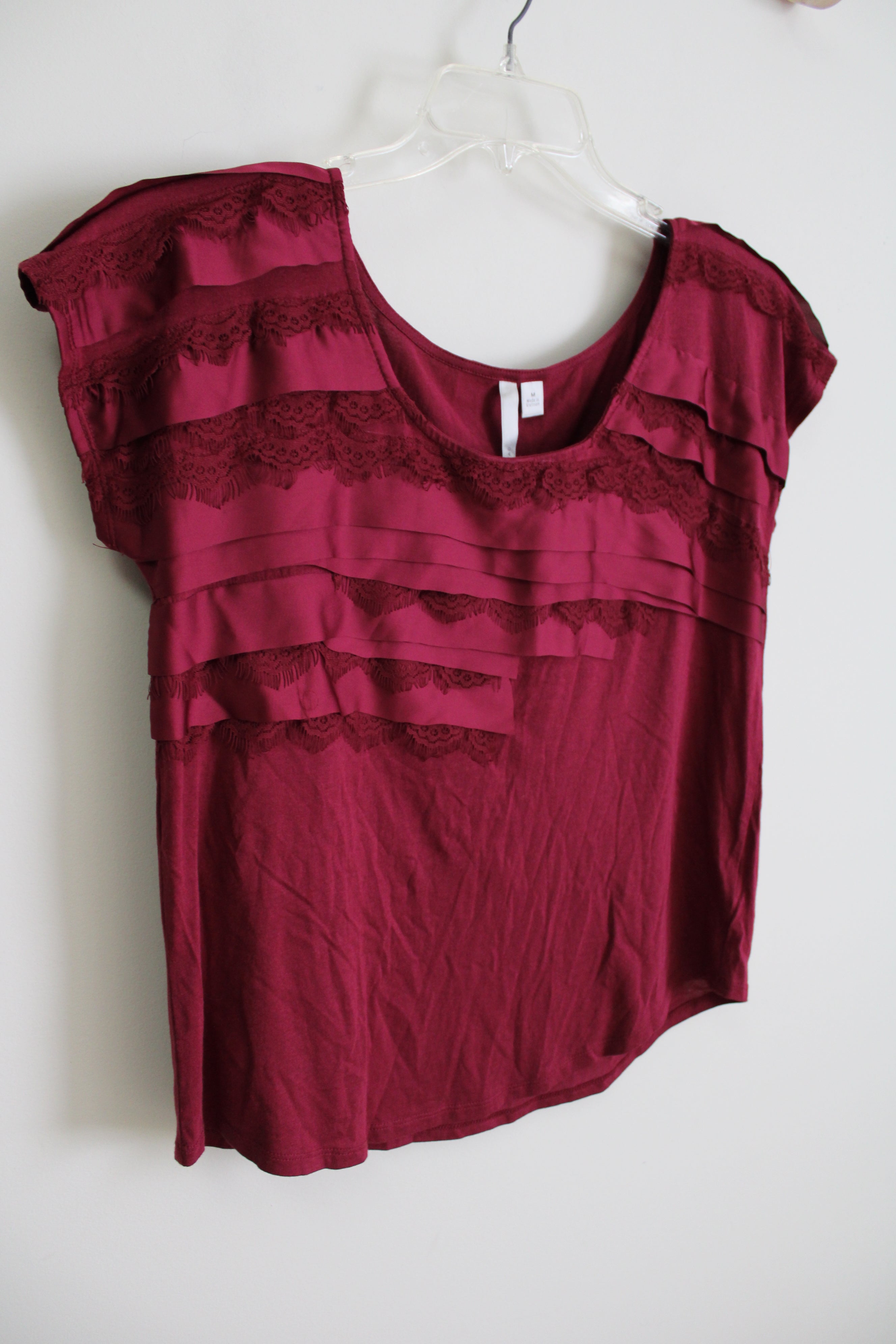 Lauren Conrad Maroon Lace Layered Top | M