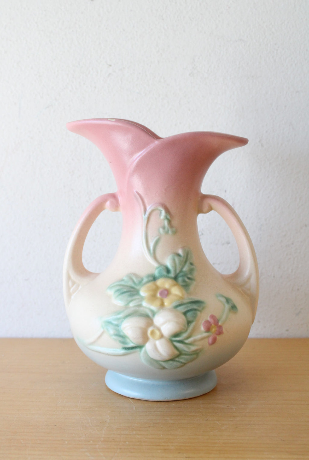 Hull Pottery Pink & Blue Magnolia Double-Handled Vase