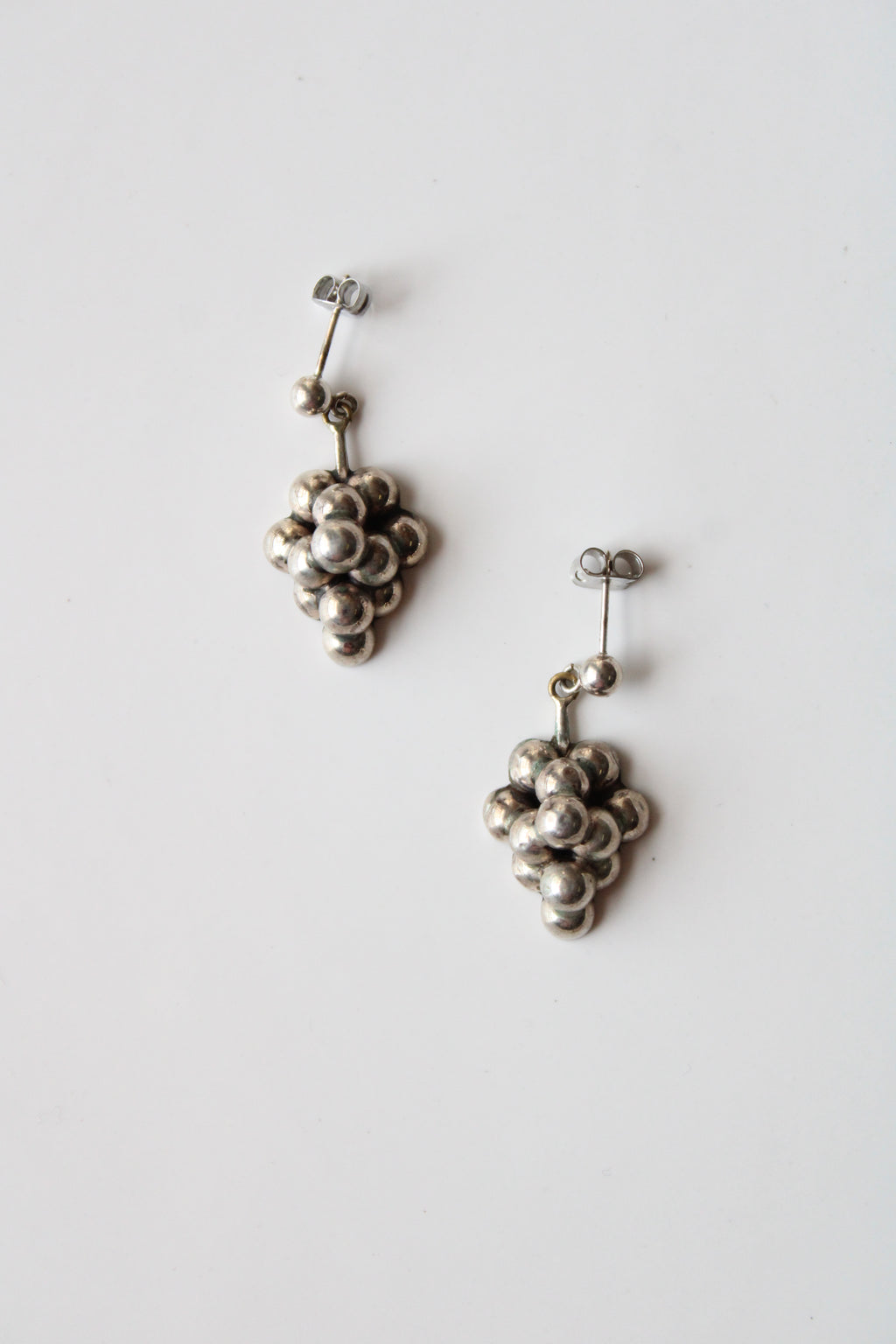 Vintage Silver Grape Cluster Stud Dangle Earrings