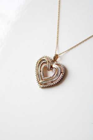 Heart Diamond Accent Two-Toned Sterling Silver Heart Pendant Necklace