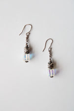 Vintage Crystal Flower Silver Beaded Dangle Earrings