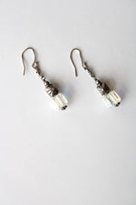 Vintage Crystal Flower Silver Beaded Dangle Earrings