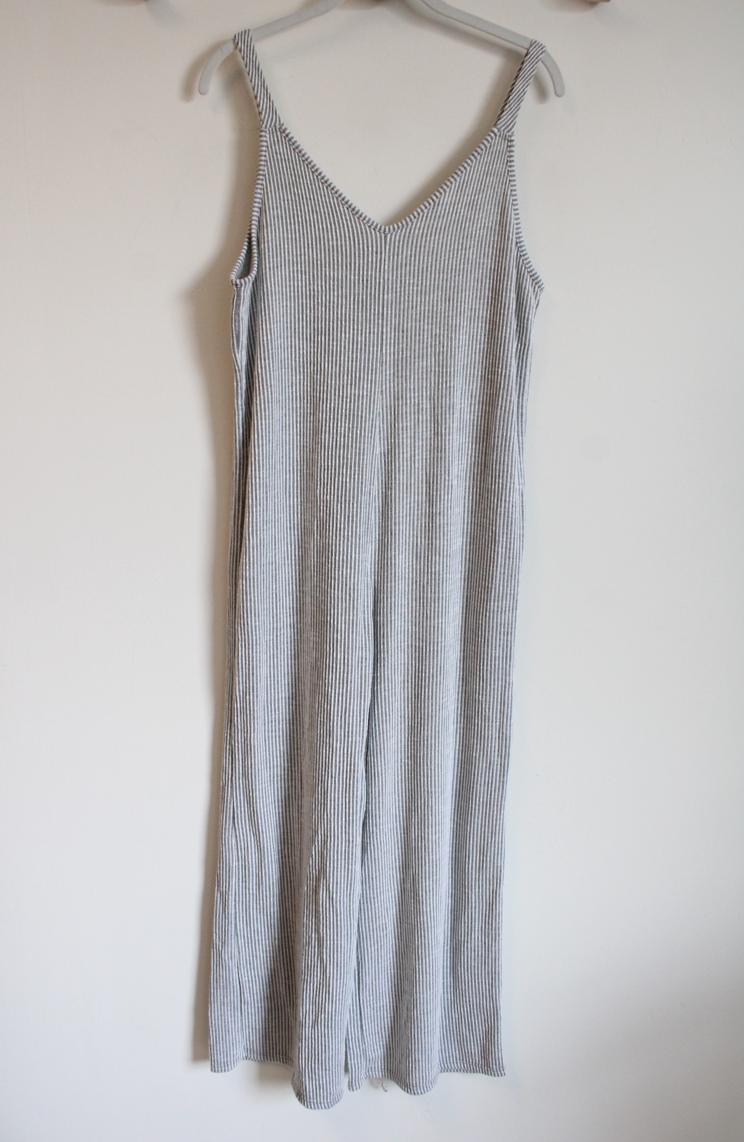 Caution To The Wind Gray Green White Striped Jumpsuit | S