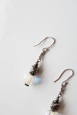 Vintage Crystal Flower Silver Beaded Dangle Earrings