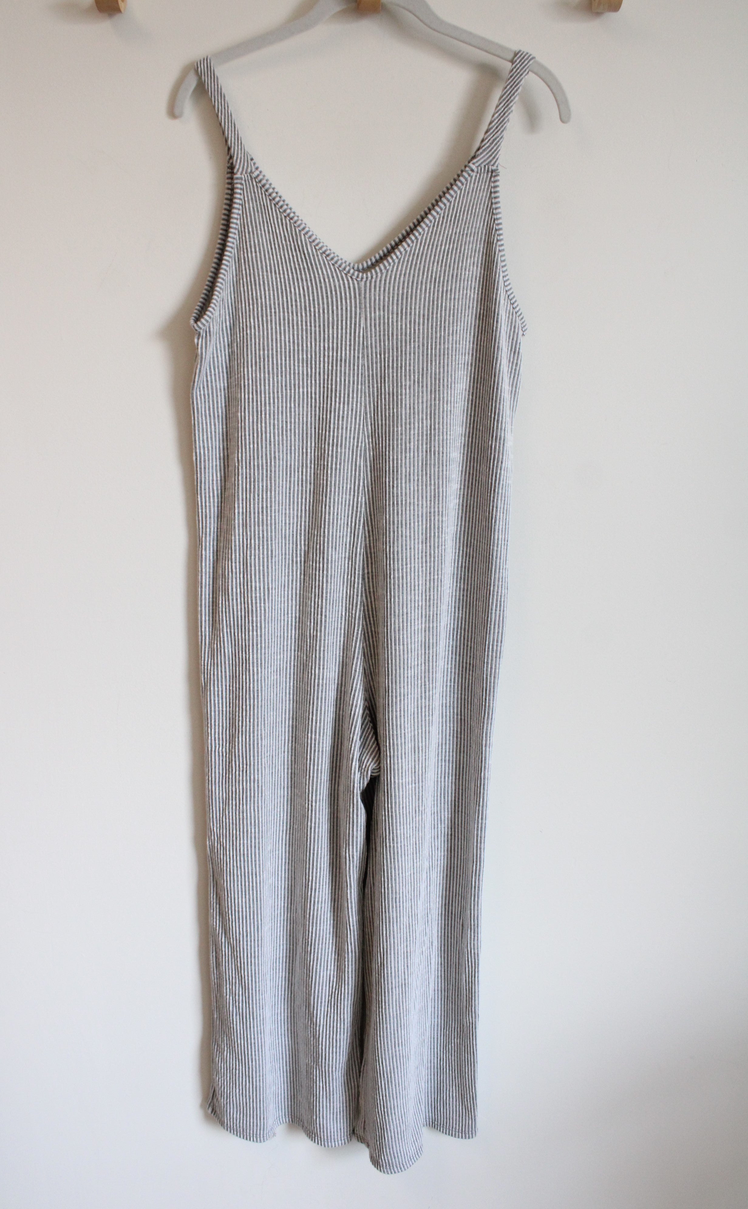 Caution To The Wind Gray Green White Striped Jumpsuit | S