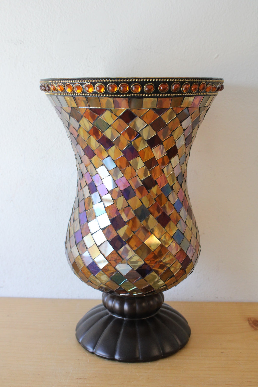 Partylite Global Fusion Mosiac Hurricane Stained Glass Candle Holder