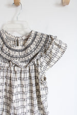 Loft Cream Pattered Smocked Neck Top | XS