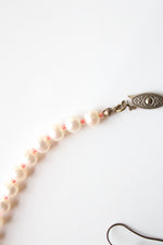 Genuine Ivory Pearl & Pink Beaded Necklace & Earring Set