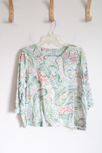 Alfred Dunner Green Paisley Printed Short Sleeve Top | M