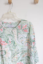 Alfred Dunner Green Paisley Printed Short Sleeve Top | M