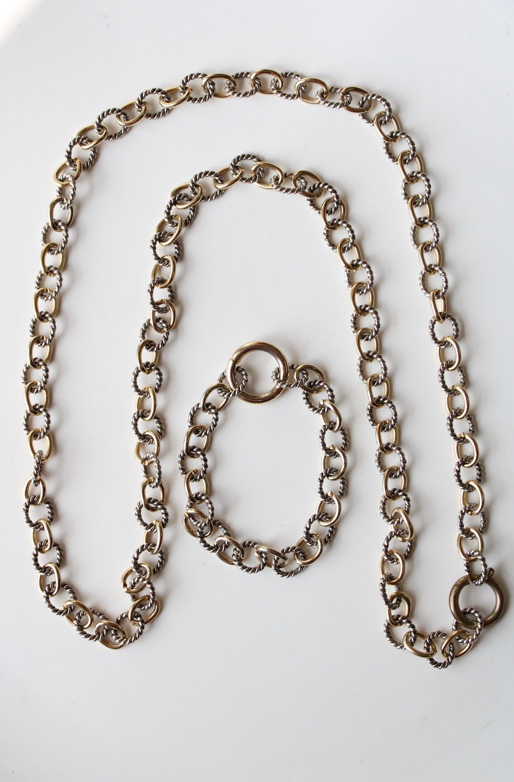 Two-Tone Gold & Silver Chain Necklace & Bracelet Set