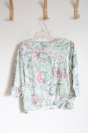 Alfred Dunner Green Paisley Printed Short Sleeve Top | M