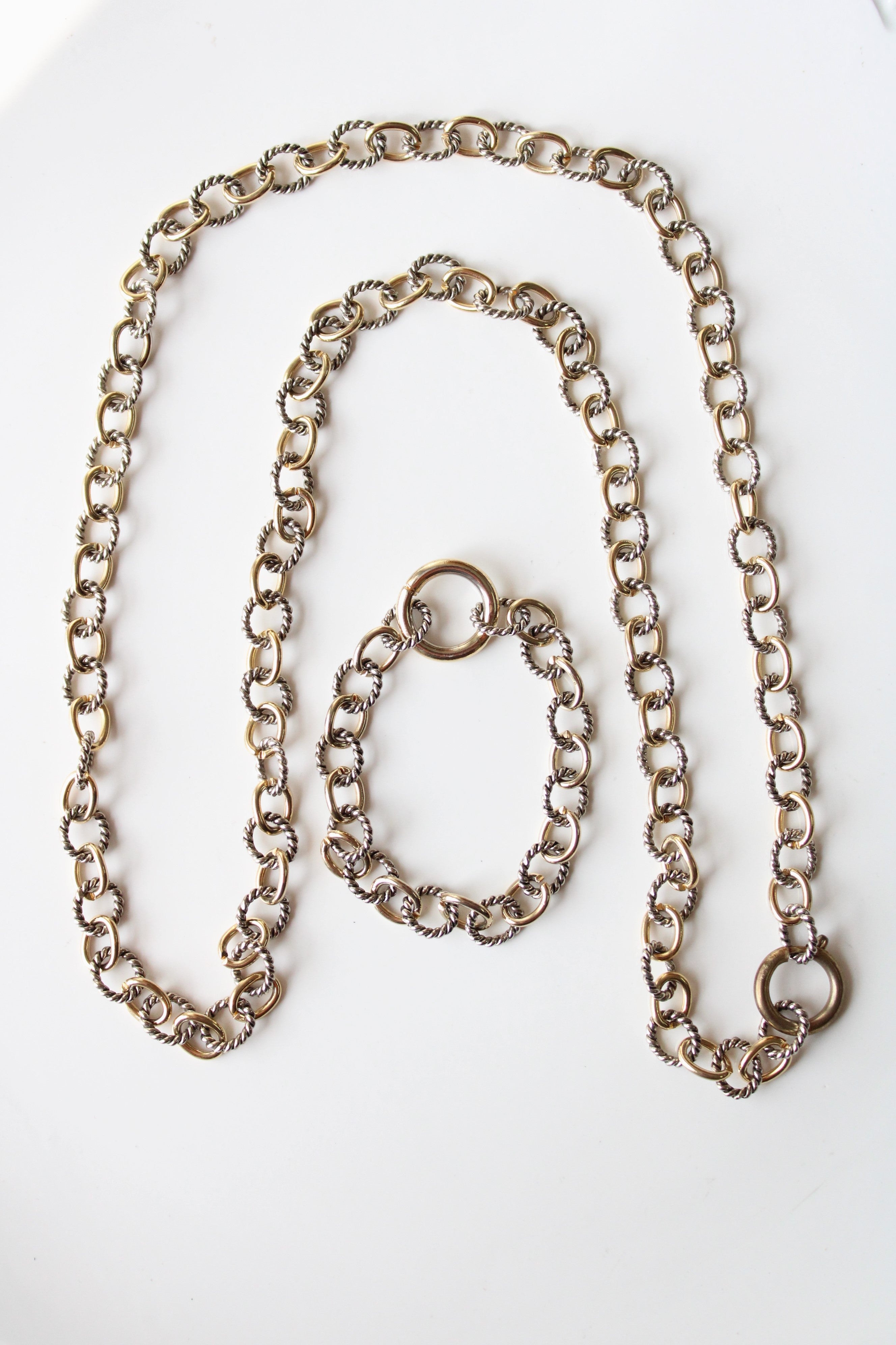 Two-Tone Gold & Silver Chain Necklace & Bracelet Set