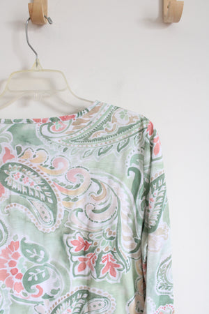 Alfred Dunner Green Paisley Printed Short Sleeve Top | M