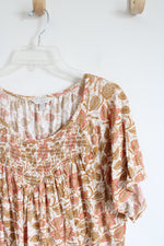 Lucky Brand Brown and Tan Patterned Top | XL