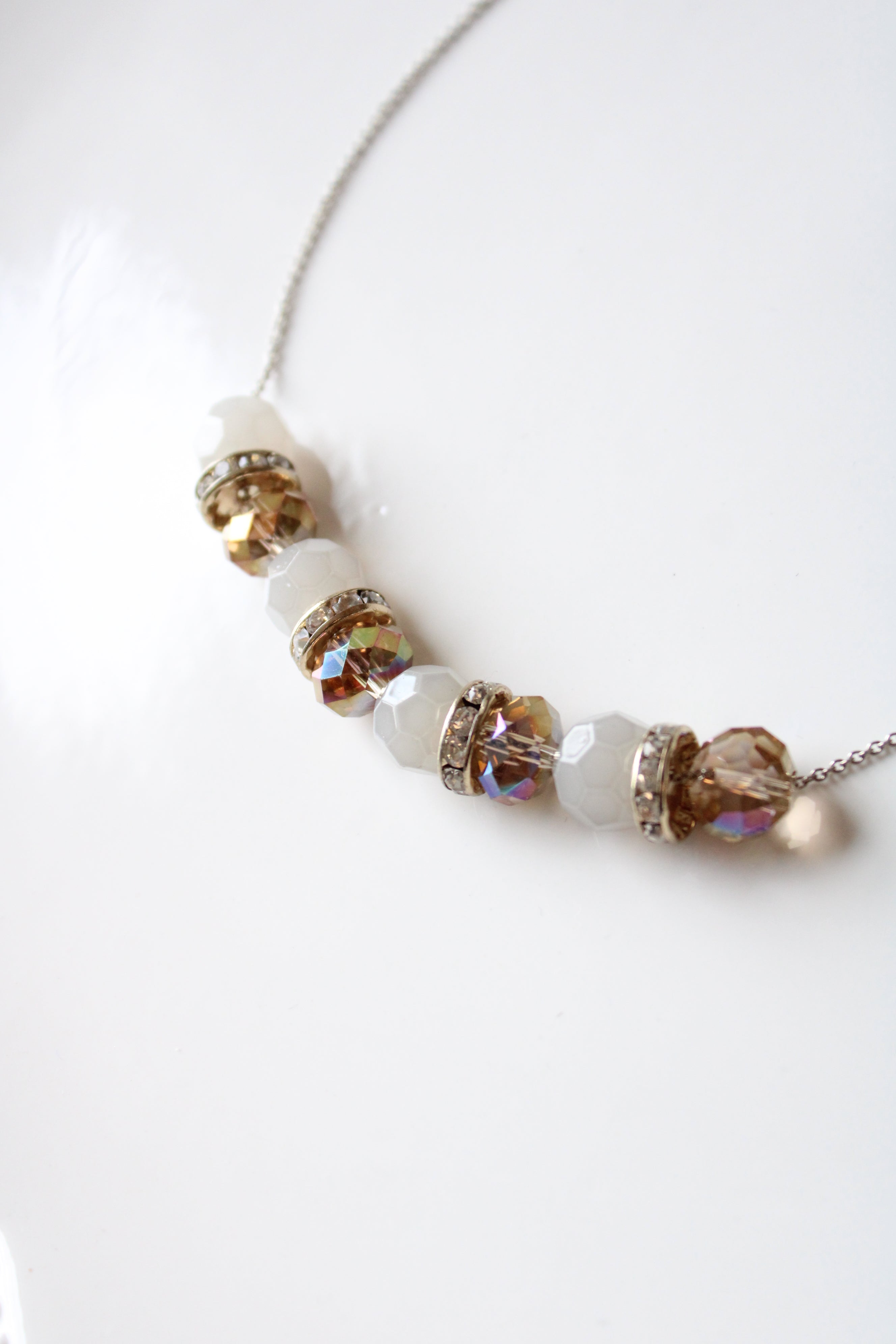 Champagne & Gray Glass Beaded Necklace