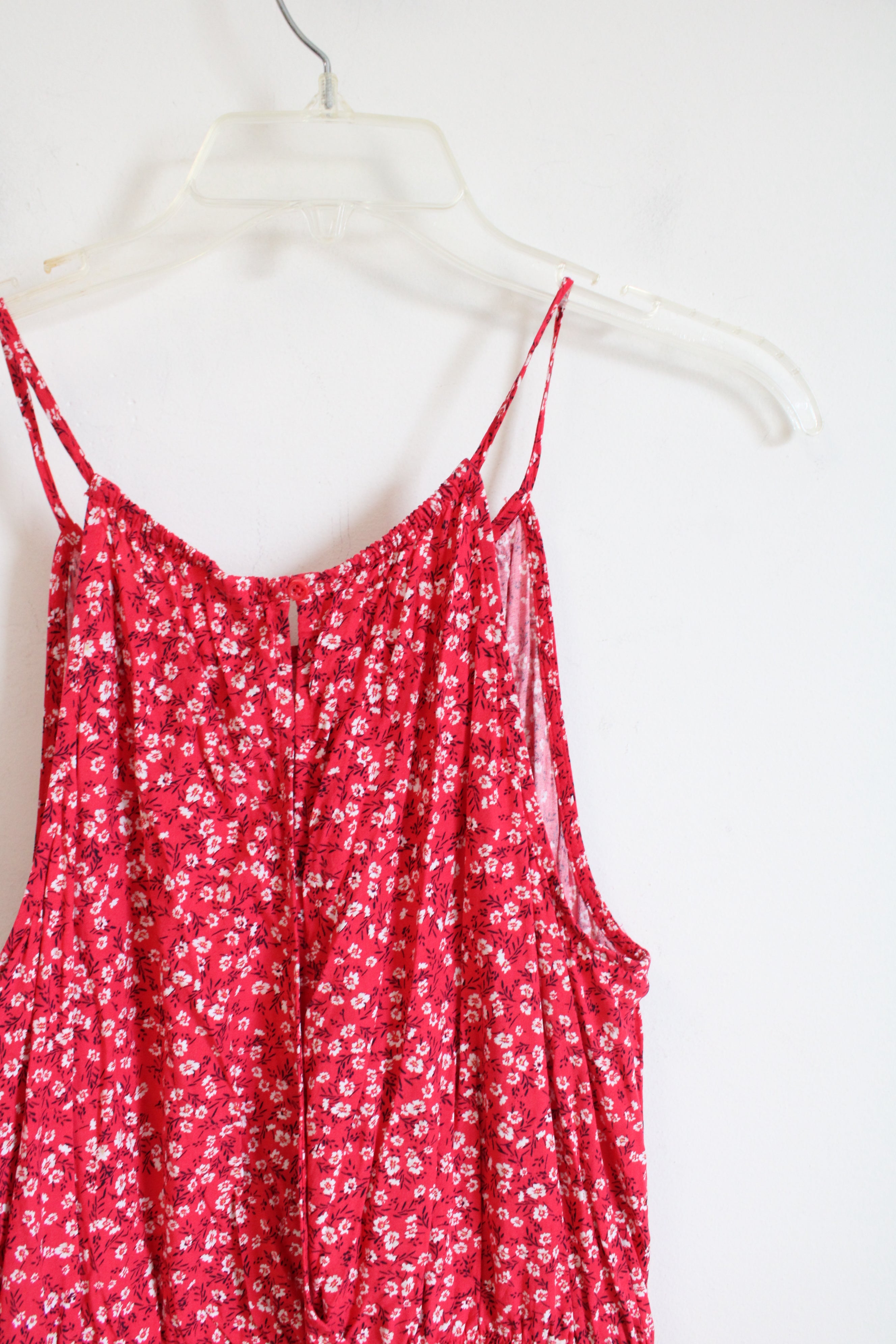 Old Navy Red Floral-Patterned Spaghetti Strap Romper | M