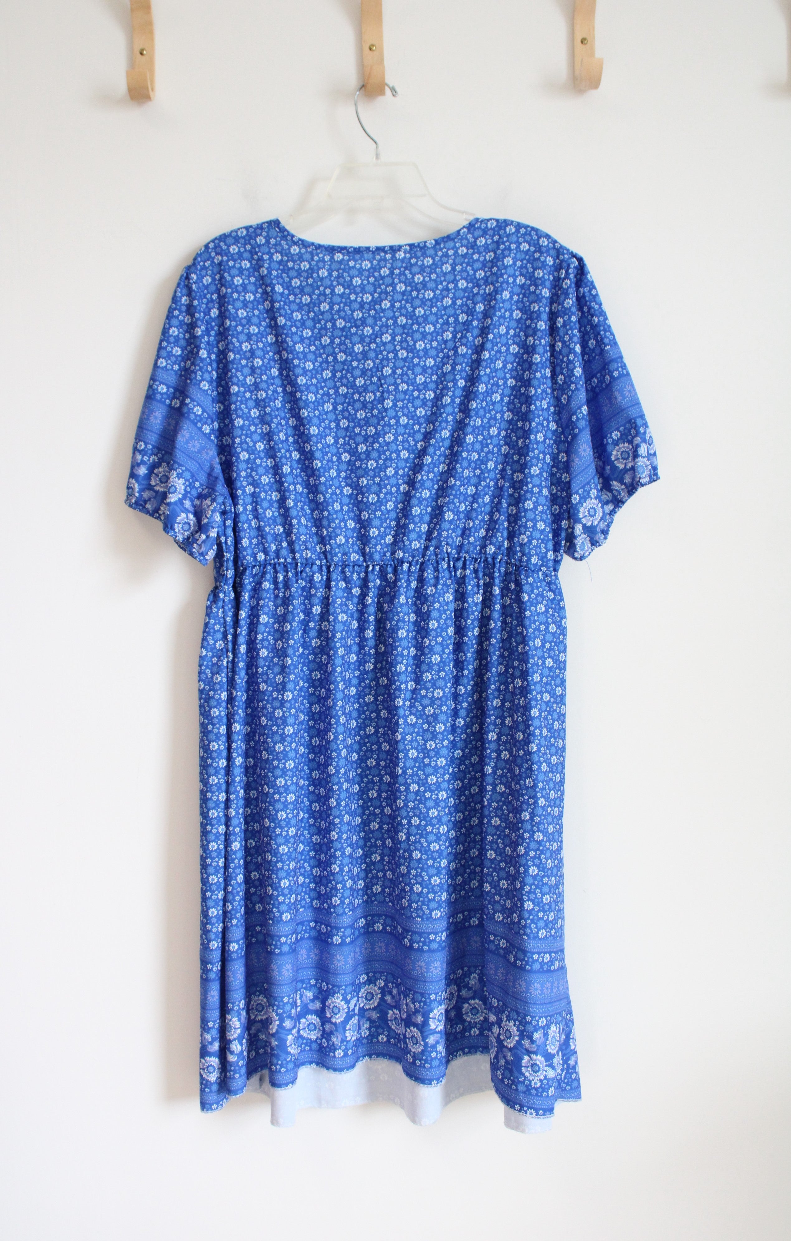 Blue Floral Short Sleeve Midi Dress | 3XL