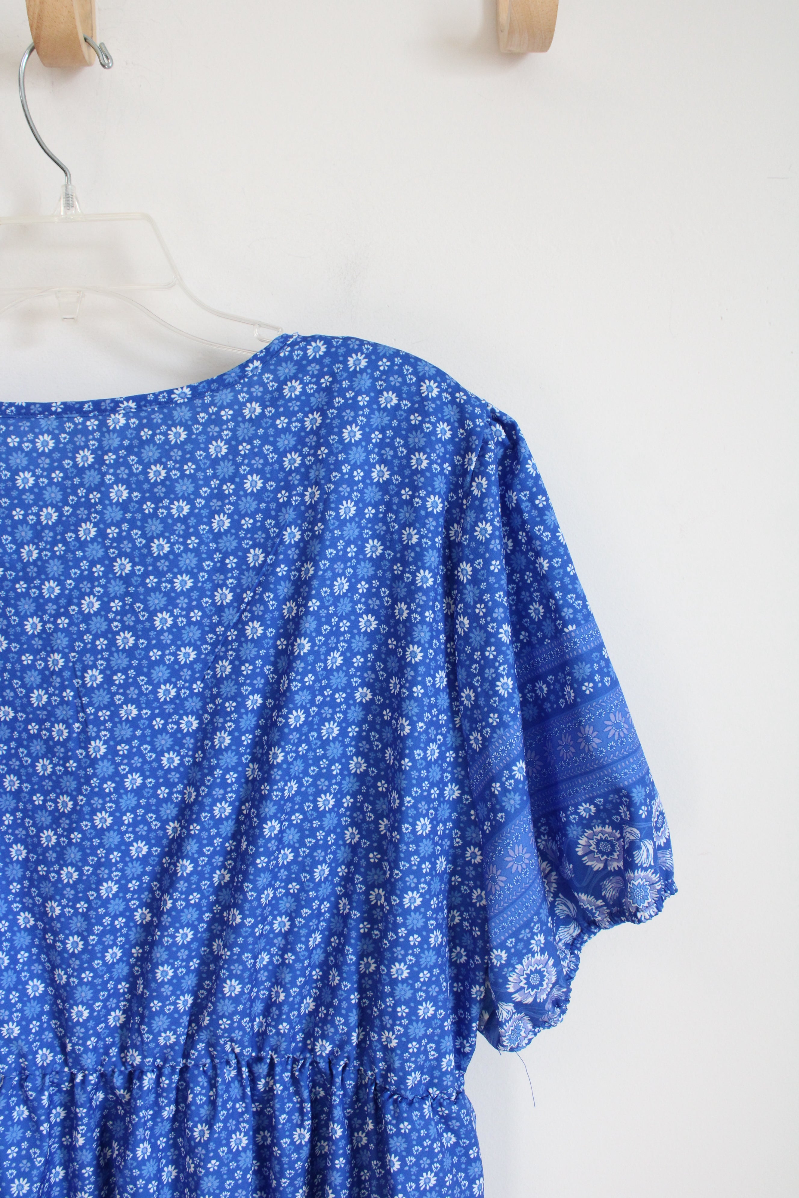 Blue Floral Short Sleeve Midi Dress | 3XL