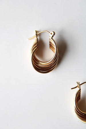 14KT Yellow Gold Stacked Multilayer Twist Hoop Earrings