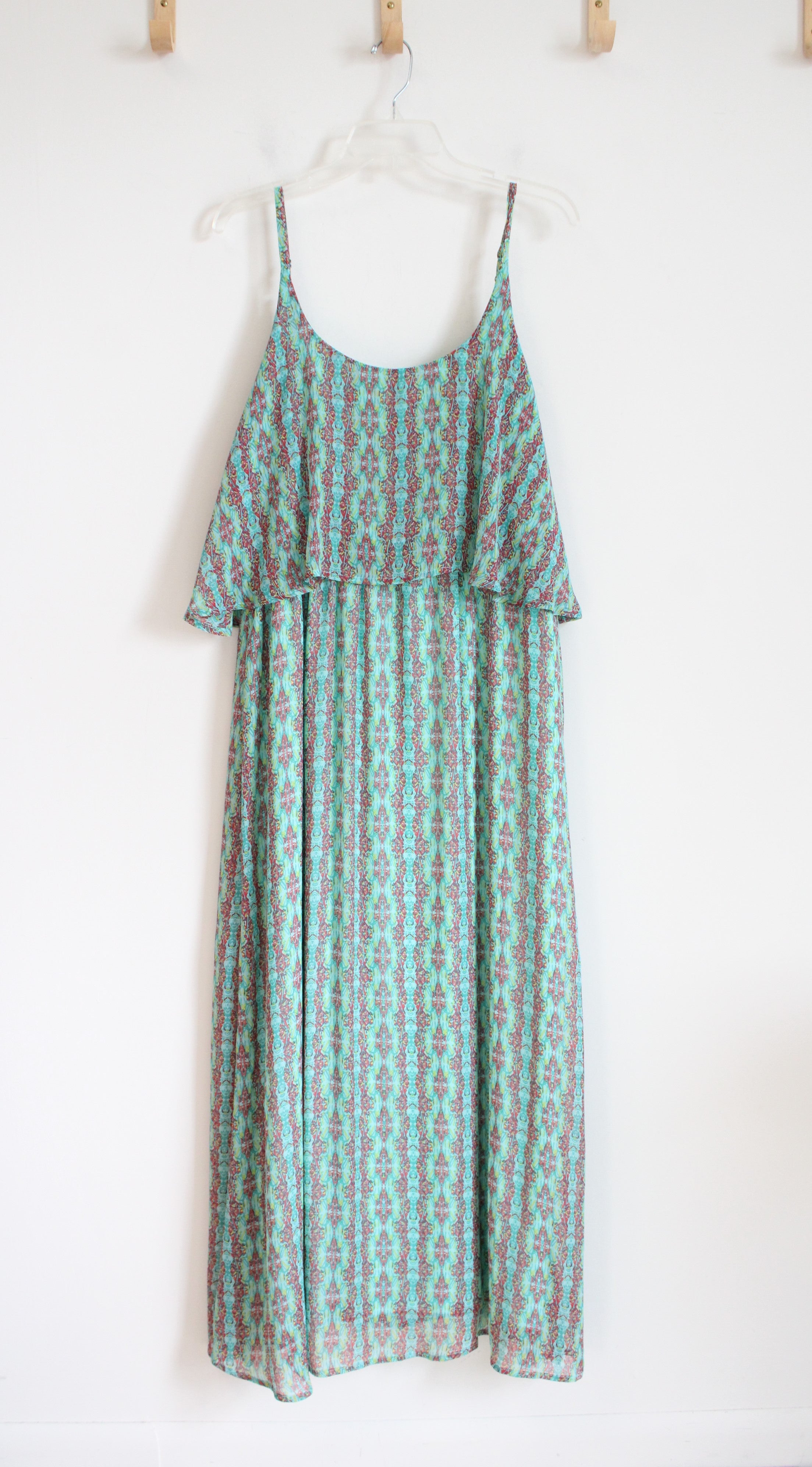 Faded Glory Teal and Pink Patterned Spaghetti Strap Dress | XL