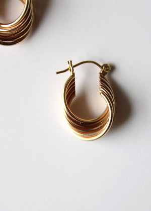 14KT Yellow Gold Stacked Multilayer Twist Hoop Earrings