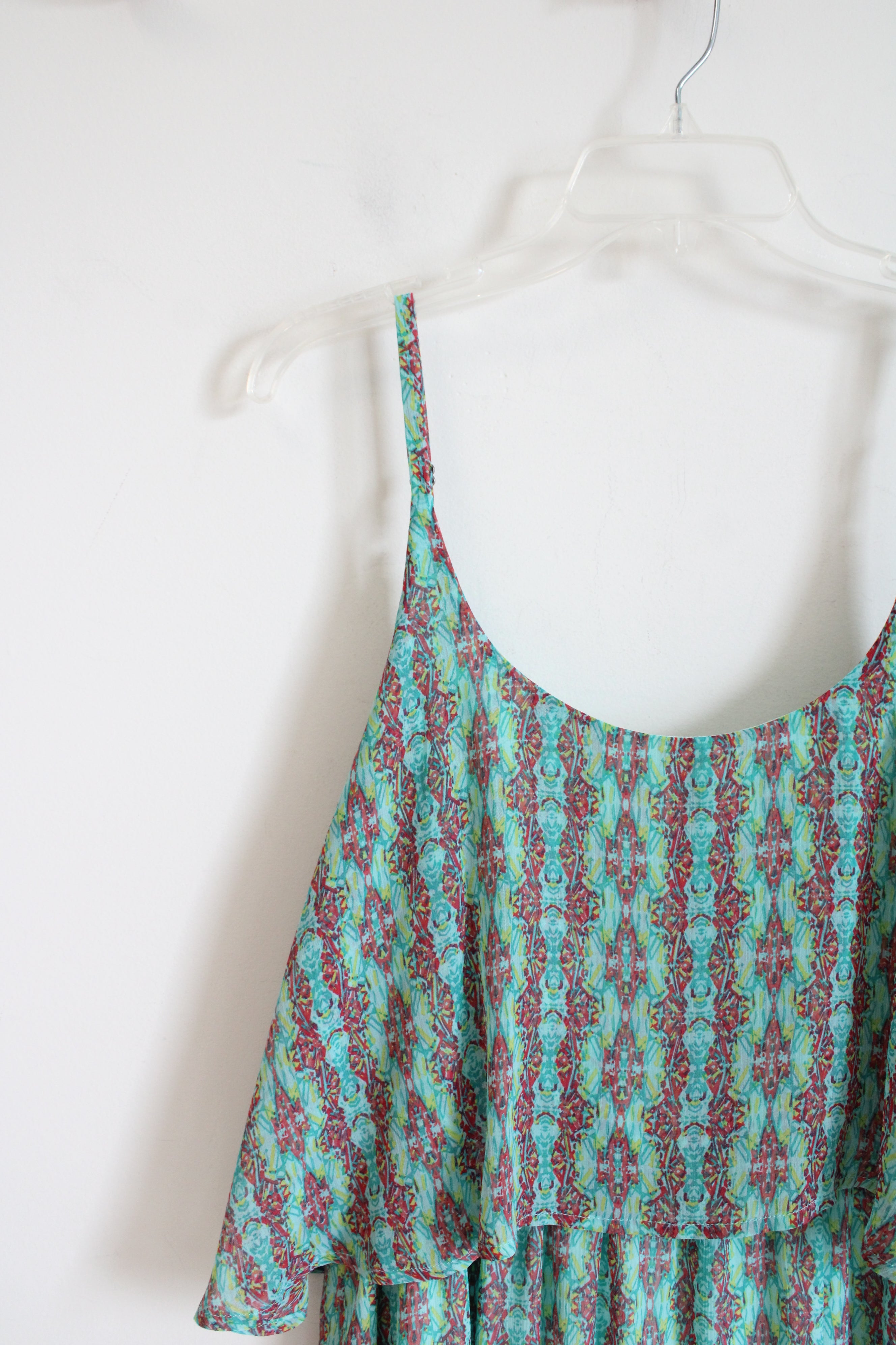 Faded Glory Teal and Pink Patterned Spaghetti Strap Dress | XL