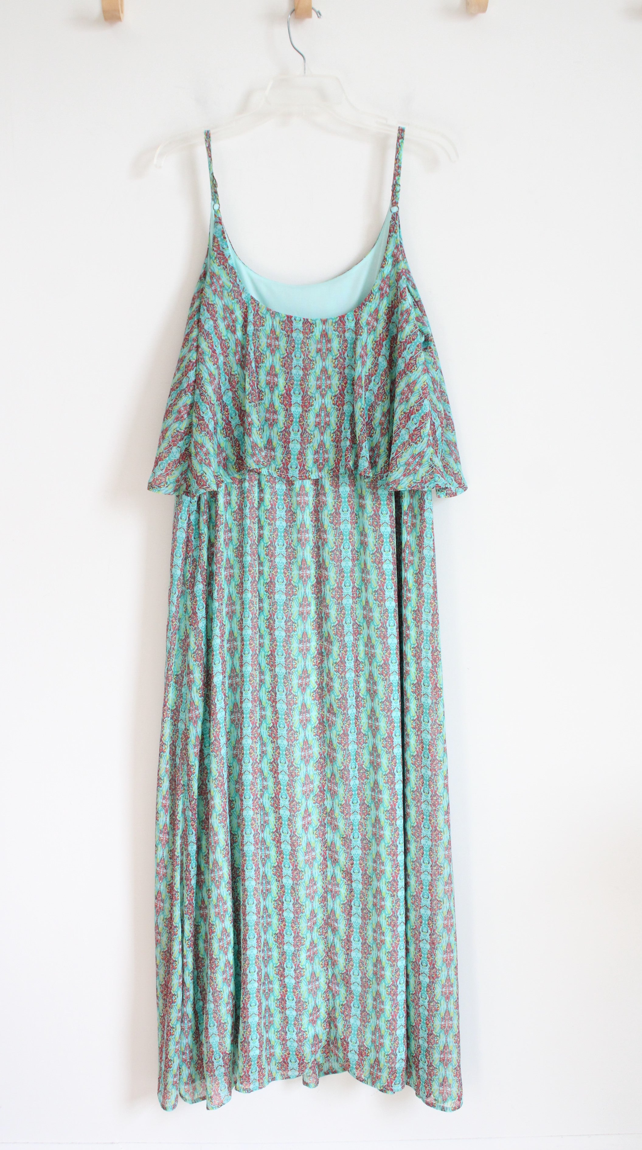 Faded Glory Teal and Pink Patterned Spaghetti Strap Dress | XL