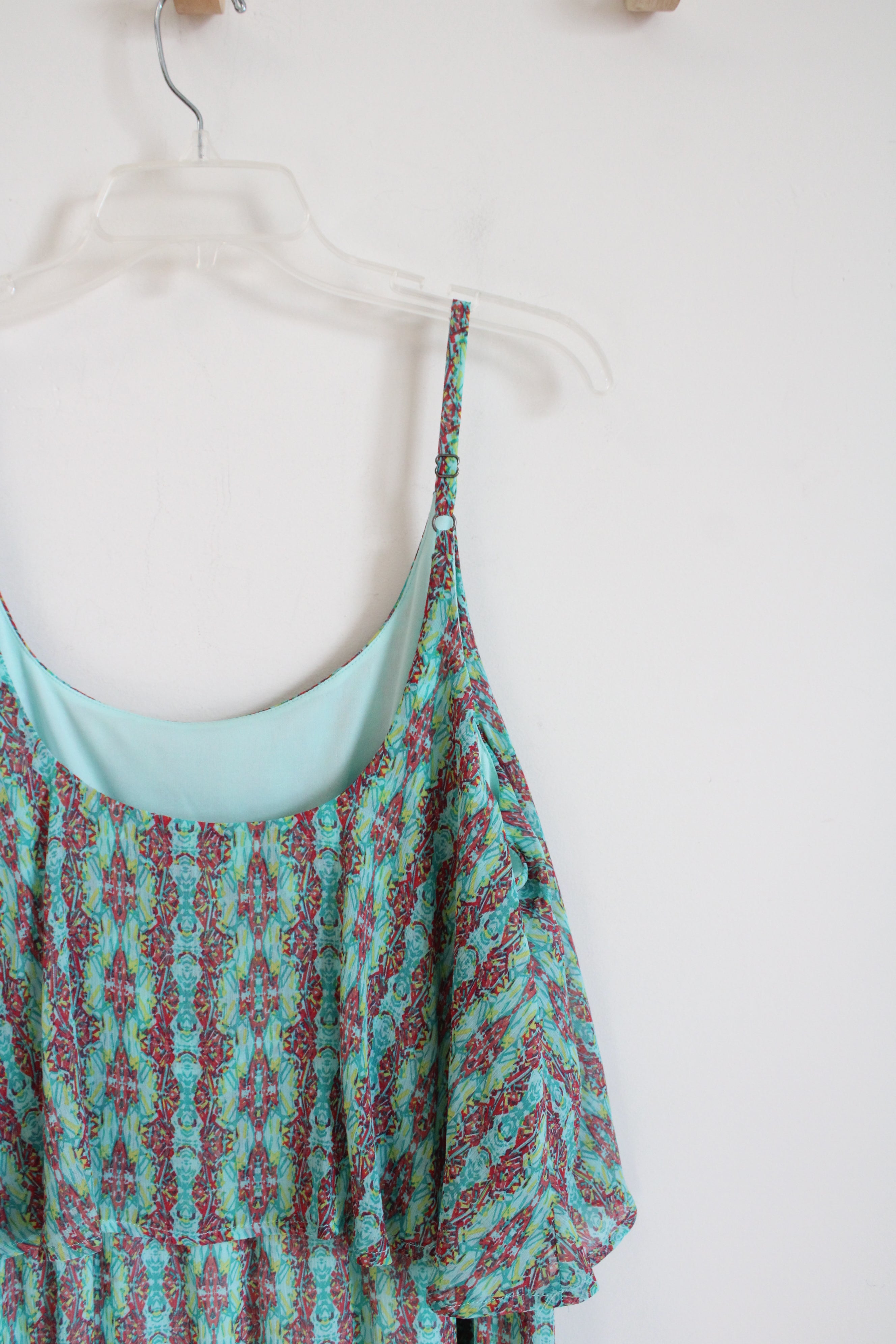 Faded Glory Teal and Pink Patterned Spaghetti Strap Dress | XL