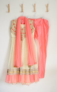 3 Piece Pink and Gold Indian Dress | XL