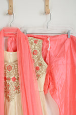 3 Piece Pink and Gold Indian Dress | XL