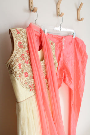 3 Piece Pink and Gold Indian Dress | XL