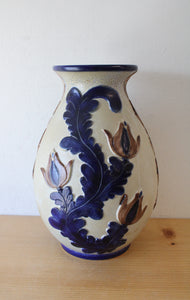 Knodgen Edel-Keramik #1480/30 Blue Brown Floral Tall Ceramic Vase