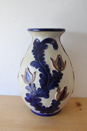 Knodgen Edel-Keramik #1480/30 Blue Brown Floral Tall Ceramic Vase