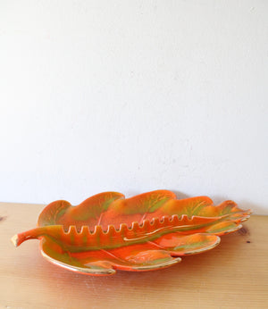 Bright Orange & Green Gold Edged Leaf Tray