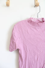Sag Harbor Light Purple Ribbed Mock Neck Top | M Petite