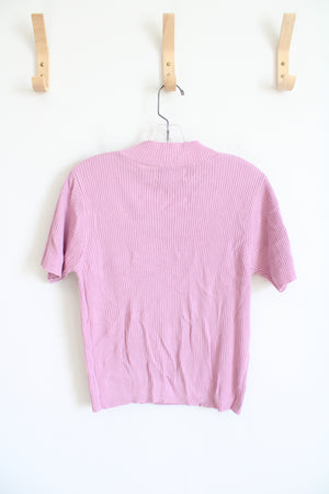 Sag Harbor Light Purple Ribbed Mock Neck Top | M Petite