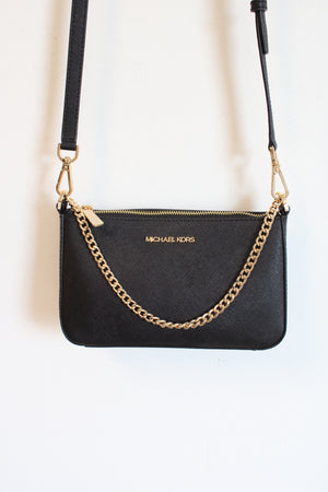 Michael Kors Jet Set Black Medium Saffiano Leather Crossbody Bag