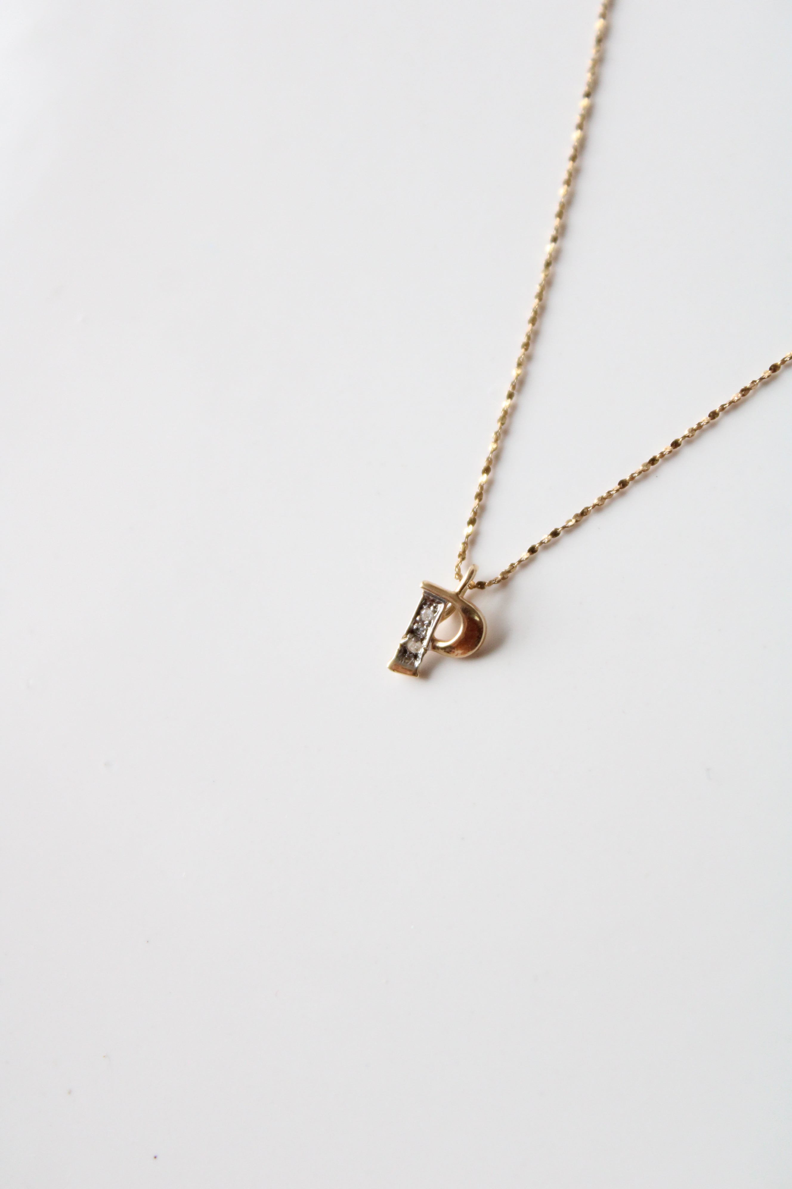 "P" Initial Solid 14KT Gold Pendant Necklace