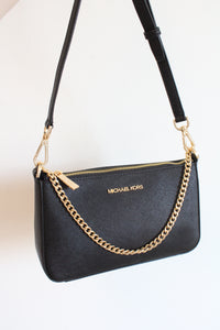 Michael Kors Jet Set Black Medium Saffiano Leather Crossbody Bag