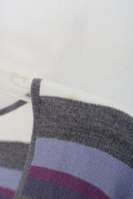 New York & Co. Gray Purple & White Striped V-Neck Sweater | L
