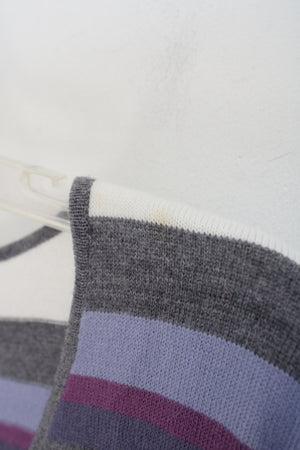 New York & Co. Gray Purple & White Striped V-Neck Sweater | L