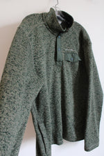 Eddie Bauer Green Fleece Lined 1/4 Button Pullover Sweatshirt | L